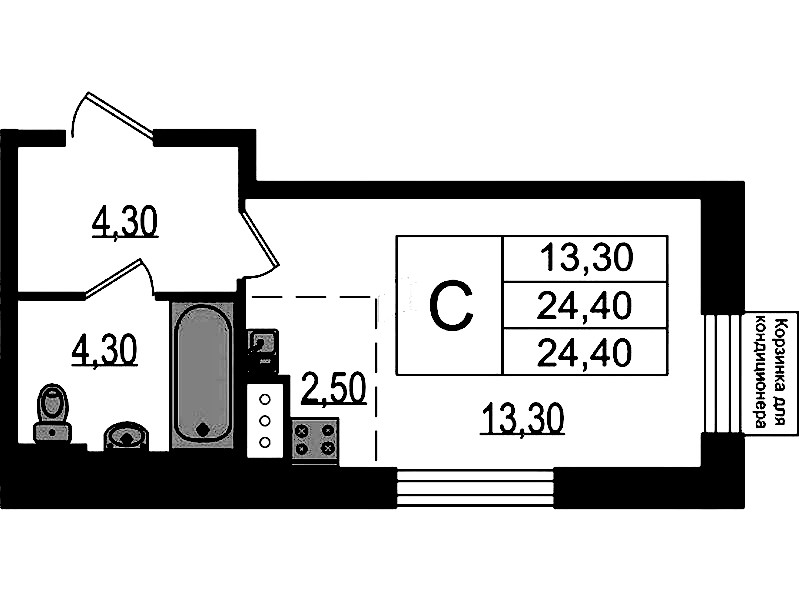 Квартира студия 24.4 м², 7/9 эт., ЖК «Курортный квартал»